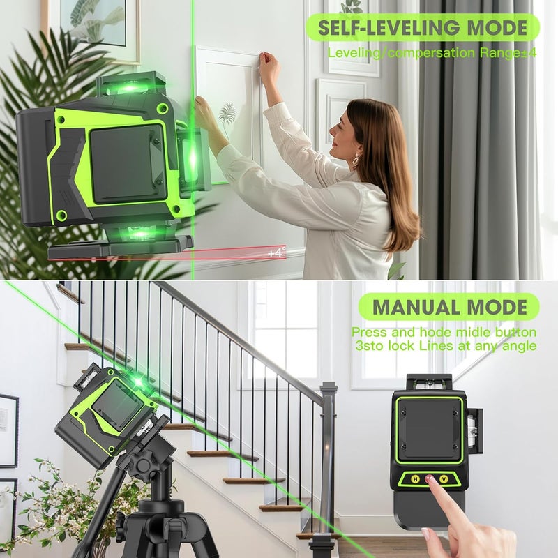 MBYULO 16 Line Laser Level 360 Self Leveling, 4x360°Professional 4D Green Cross Line laser Level with 2 Batteries, Adjustable Brightness & Remote Control, for Tiling Floor Construction and Picture Hanging - Image 2